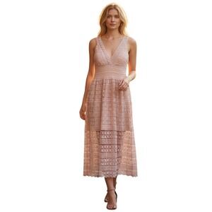 True Decadence Mauve Pink Floral Crochet Lace V-Neck Midi Dress Womens Size XS